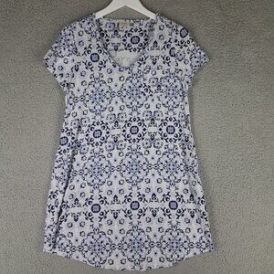 Soma Sleep Dress Womens Small Nightgown Comfort Lounge Blue White Floral Stretch